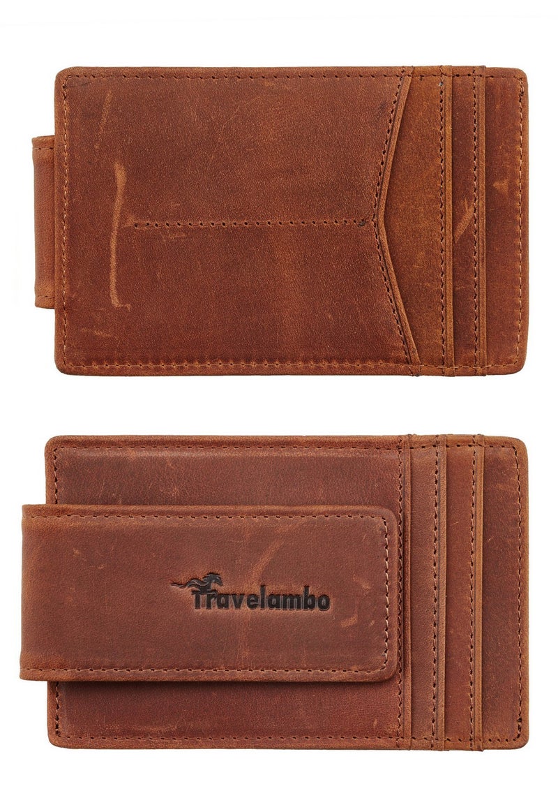 Travelambo Money Clip Front Pocket Wallet Slim Minimalist Wallet RFID Blocking (Matte Deep Brown) - Image 3